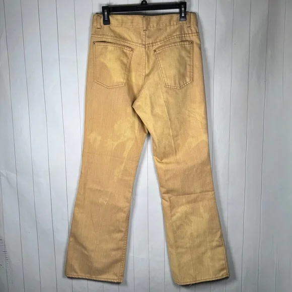 VTG 70s Put On Shop Sears Tan Tie Dye Jeans Retro Hipster Hippie Pants 31x30